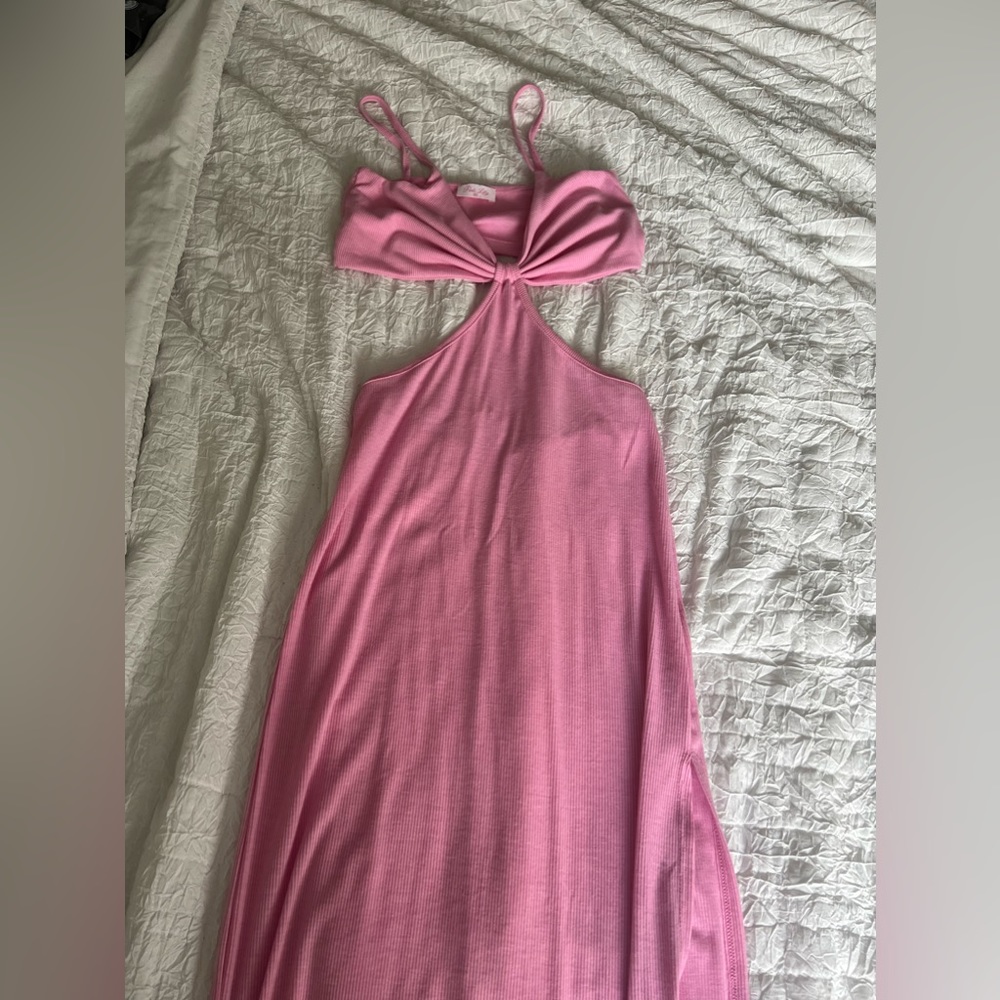 Pink Lily, rib knit cut out dress, size Medium, hot pink